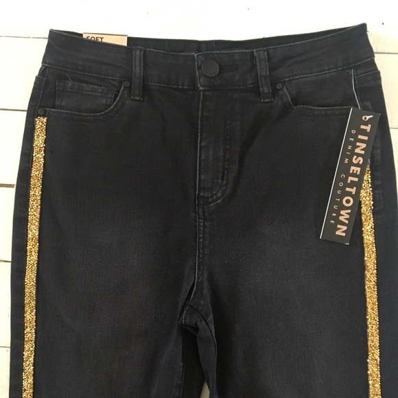 Tinseltown Gold Stripe Black Skinny Jeans - Picture 4 of 9